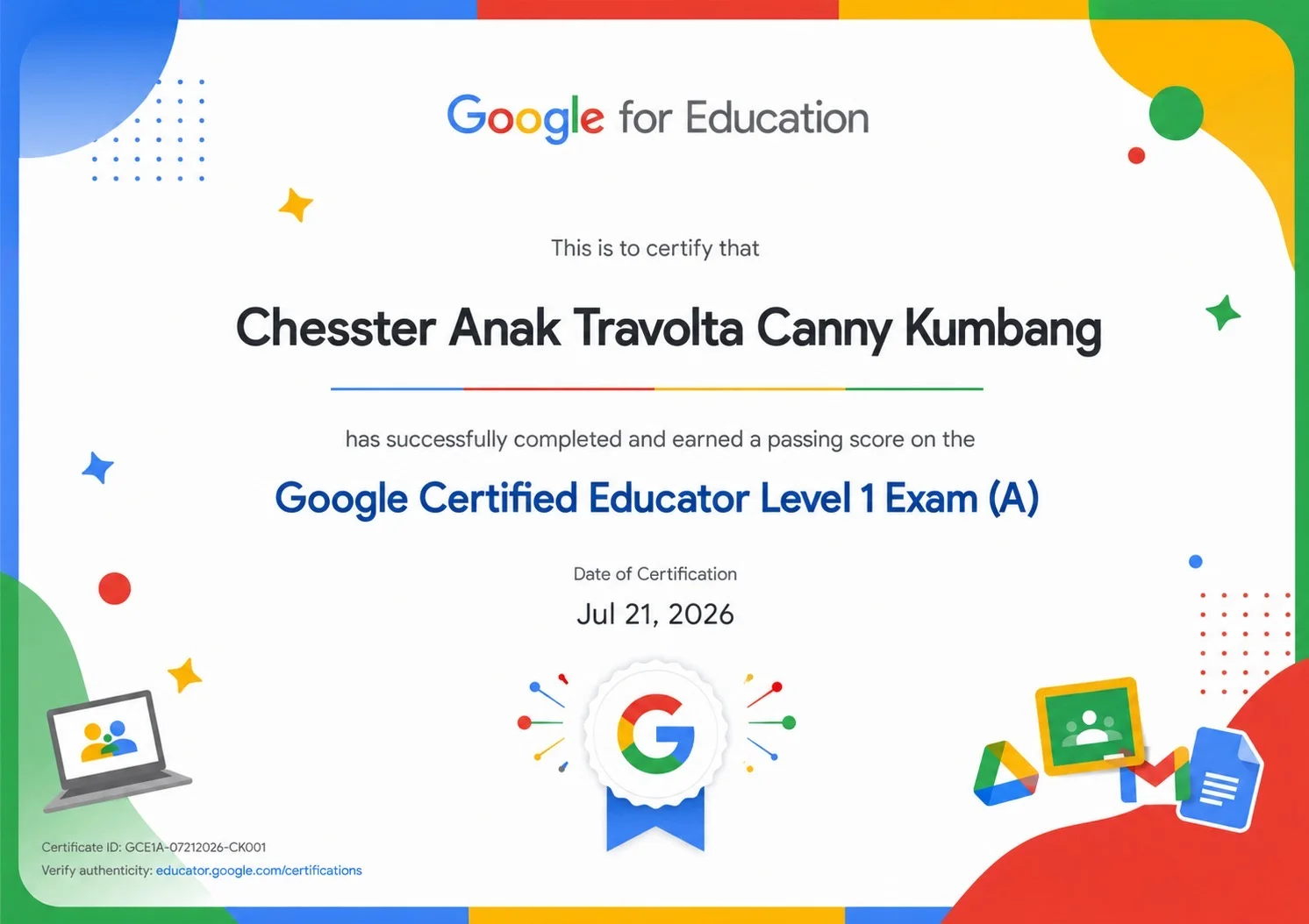 Google Certified Educator Level 1 Exam (A)